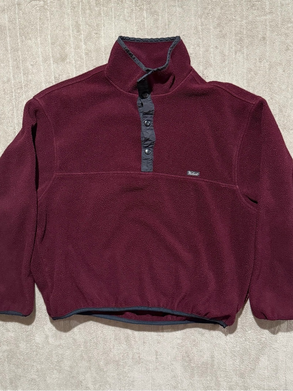 Vintage 90s Woolrich Fleece Burgundy Large 1/4 Snap Pullover Made In Mexico
